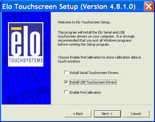 Elo Touchscreen Setup (Version 4.8.1.0) - start